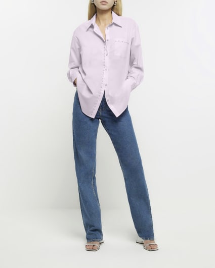 Purple embellished long sleeve shirt