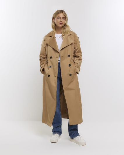 Brown double breasted trench coat