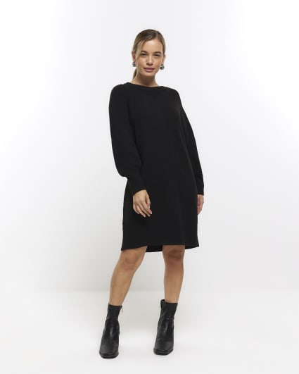 Petite black long sleeve jumper mini dress