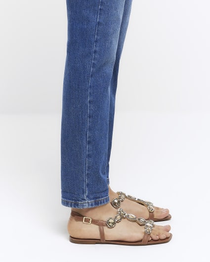 Brown embellished flat sandals