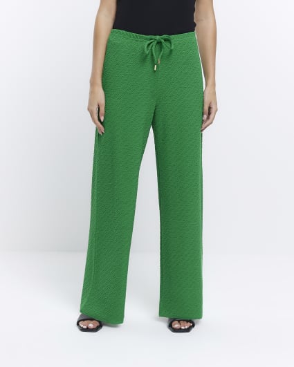 Green - Bright Pull On Wide leg textured Trs