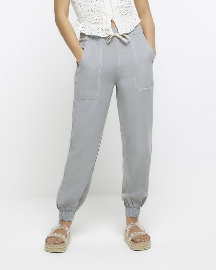 Grey lyocell cuffed joggers