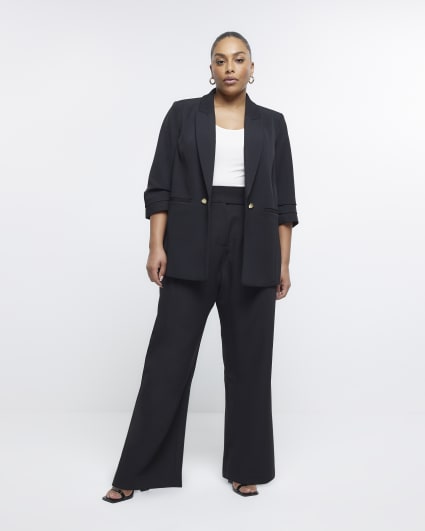 Plus Black Pleated Sleeve Blazer