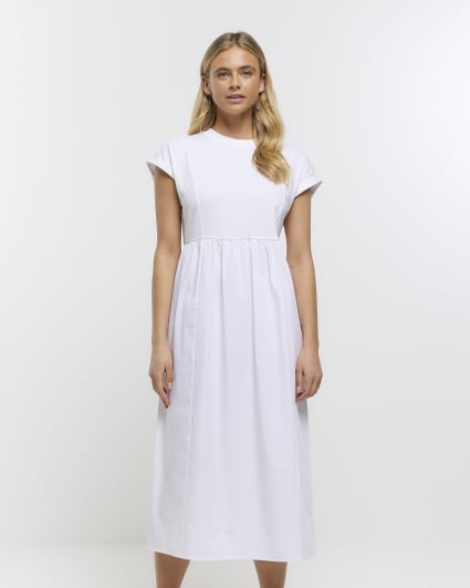 White poplin t-shirt midi dress