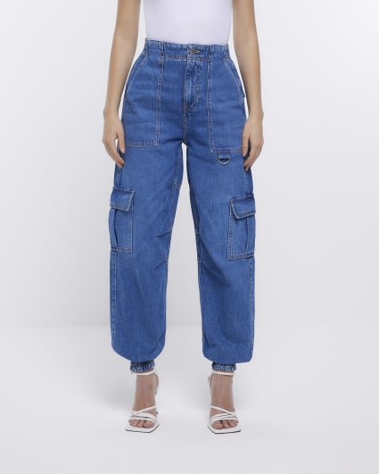 Blue high waisted cargo jeans