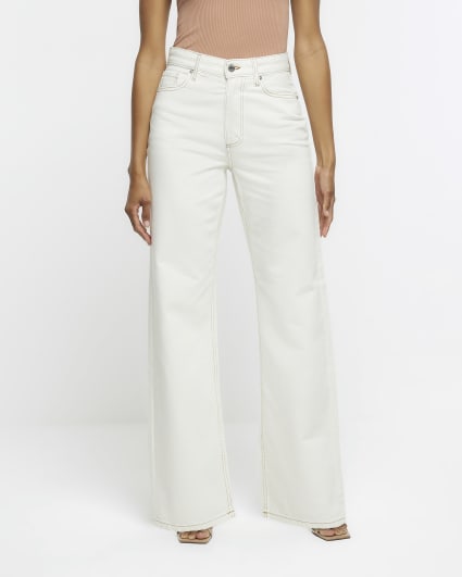 Ecru high waisted relaxed straight leg jeans