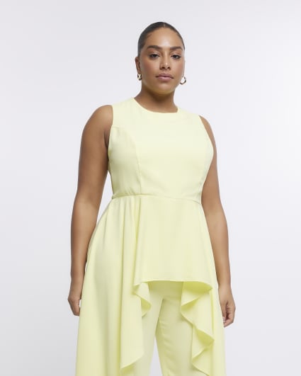 Plus yellow asymmetric frill jumpsuit