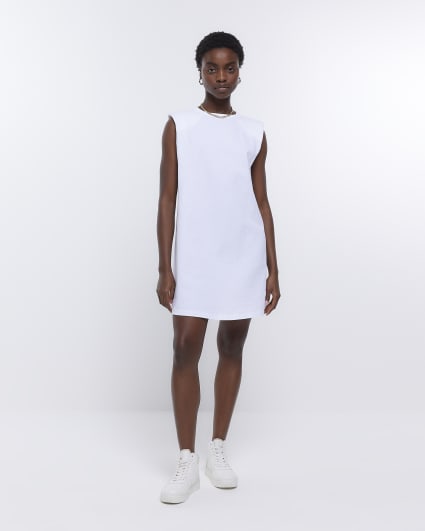 White shoulder pad t-shirt mini dress