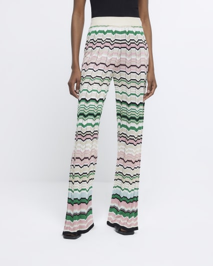 Green striped flare trousers