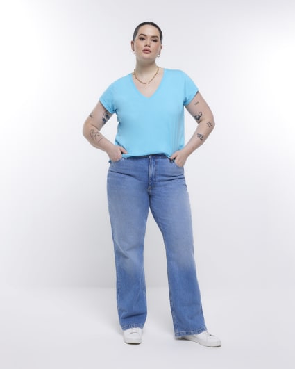 Plus blue v neck t-shirt