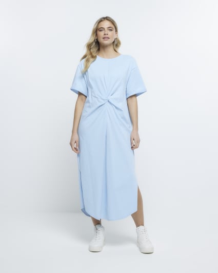 Blue twist detail t-shirt midi dress