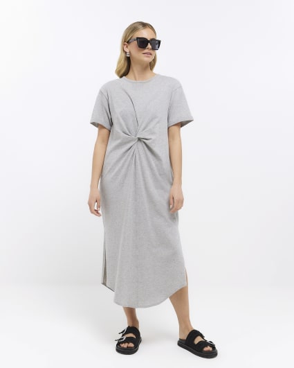 Grey twist t-shirt midi dress