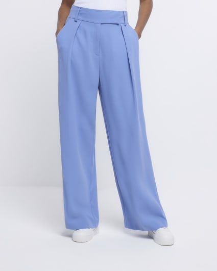 Blue wide leg pleated trousers