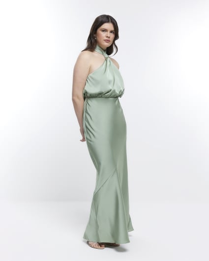 Green Bridesmaid Halter Maxi Dress
