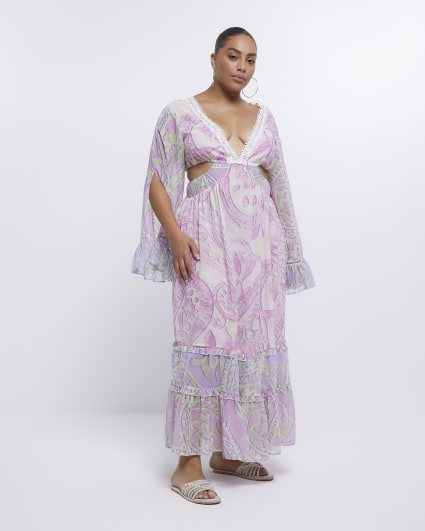 Plus purple paisley print maxi dress