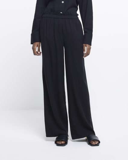 Black wide leg trousers with linen