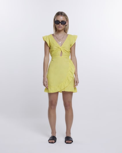 Petite yellow linen mini dress