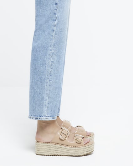 Beige backless wedge espadrilles