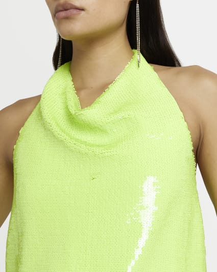 Green Sequin Halter Neck Top