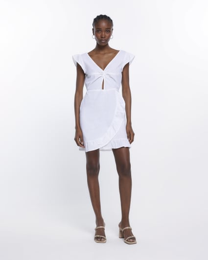 White linen cut out mini dress