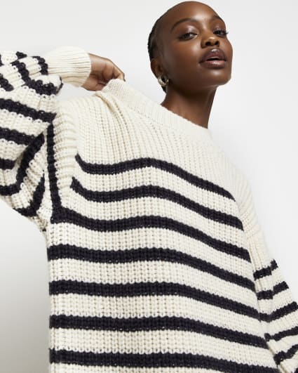 Ecru stripe knit jumper mini dress