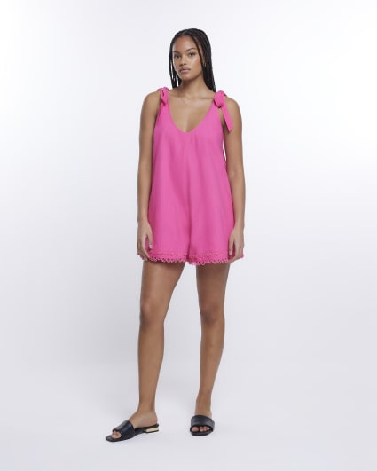 Pink tie up straps playsuit