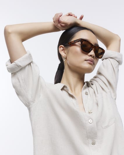 Brown leopard print square sunglasses