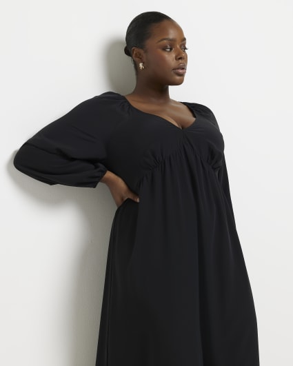Plus black smock midi dress