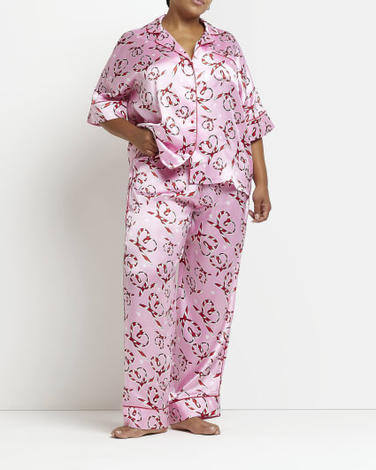 Plus pink satin pyjama trousers