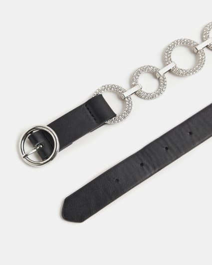Silver diamante chain belt