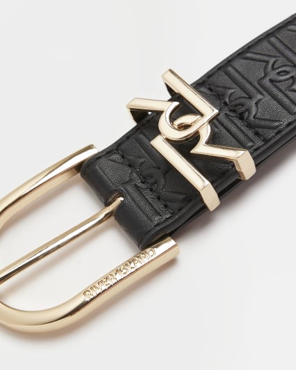 Black embossed monogram print belt
