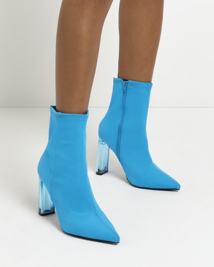 Blue perspex heel ankle boots