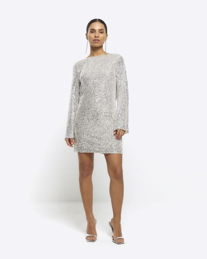 Petite silver sequin shift mini dress