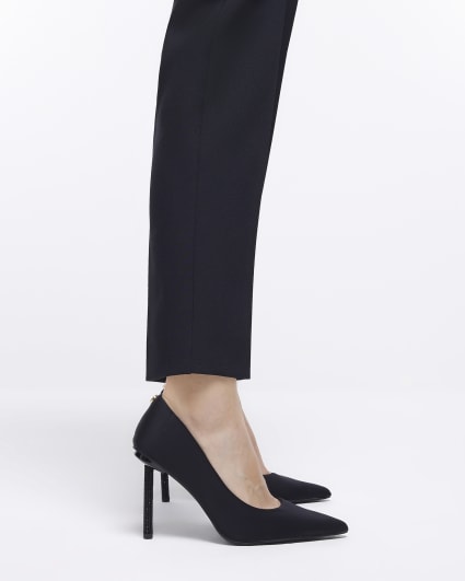 Black wide fit satin heeled court shoes