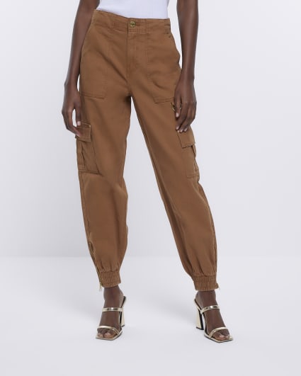Brown zip cargo trousers