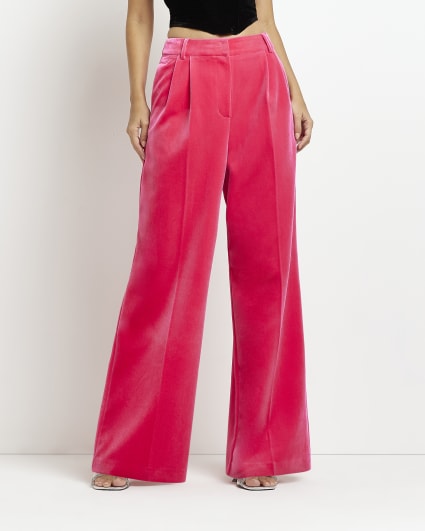 Pink velvet wide leg trousers