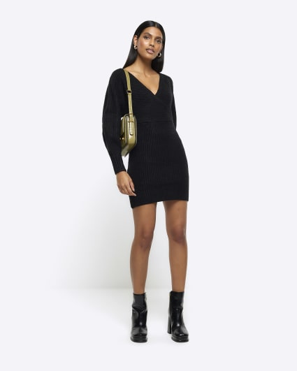 Black long sleeve jumper mini dress