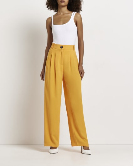 Orange side stripe wide leg pleated trousers