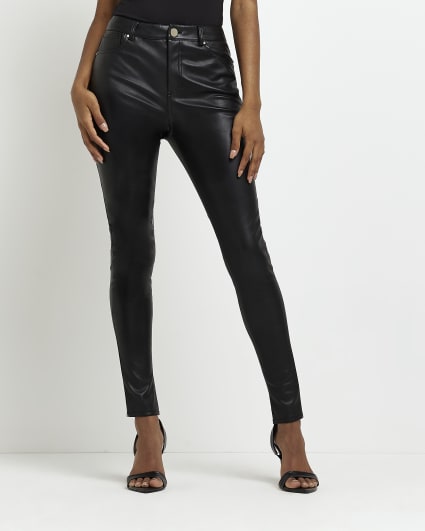 Black faux leather bum sculpt skinny trousers