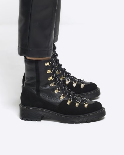 Black suede lace up hiker boots