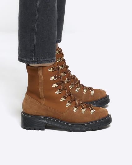 Brown suede lace up hiker boots