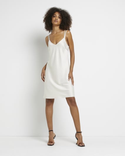White satin slip mini dress