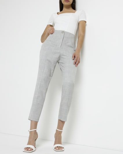 Grey check print cigarette trousers
