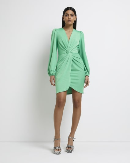 Green twist front bodycon mini dress