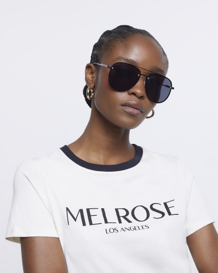 Black rimless aviator sunglasses