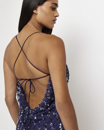 Petite navy sequin maxi dress