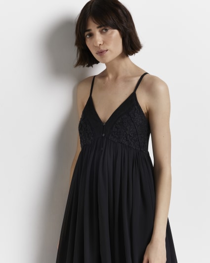 Black lace detail cami midi dress