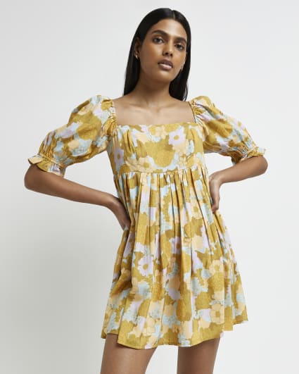 Yellow floral mini dress