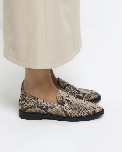 Black snake print chain loafers