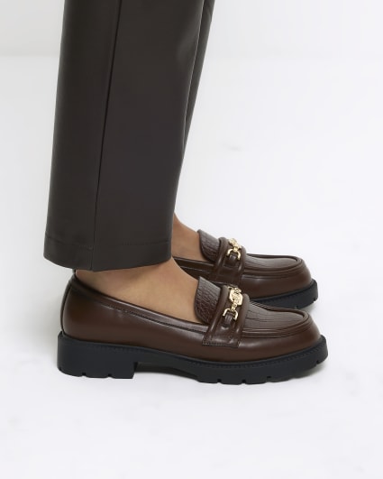 Brown chain detail chunky loafers